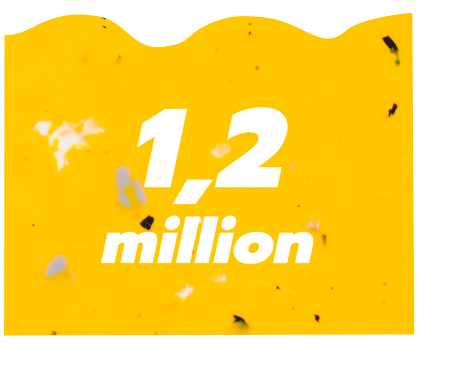 1.2 million de tonnes de plastique jeté chaque année en France, forme de vague sur panneau jaune 